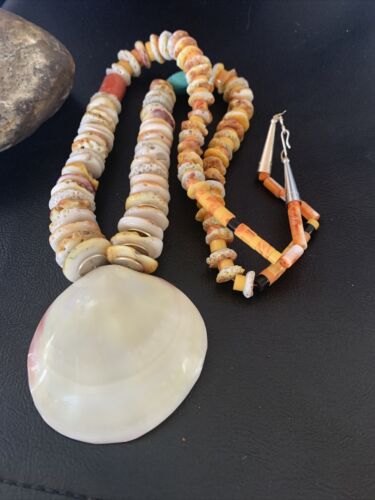 Native American Santo Domingo Necklace | Silver Shell Turquoise | 32" | 12060