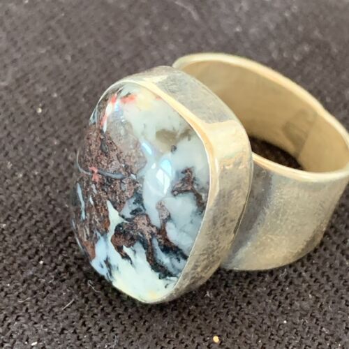 Navajo Men's White Black Cinnabrite Ring | Sterling Silver | Sz 6.5 | Authentic Native American Handmade | 1551