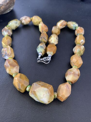 Navajo Graduated Faceted Green Nugget Turquoise Necklace | Sterling Silver | Authentic Native American | 21" | 1494