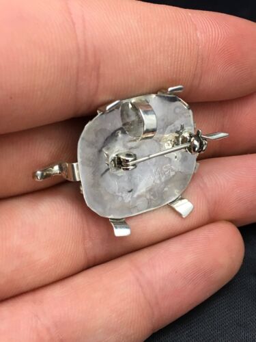 Authentic Native American Zuni Sterling Silver Turtle Pin Pendant | Blue Turquoise | Handmade | 2805