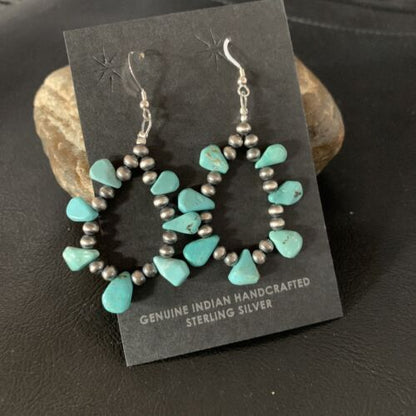 Navajo Blue Cluster Turquoise Bead Earrings | Sterling Silver | Authentic Native American Handmade | 13327