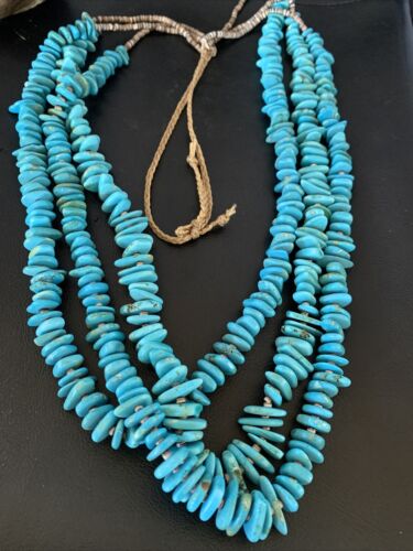 Men's Santo Domingo Blue Kingman Turquoise Shell Necklace | 3-Strand | 40" | 13196