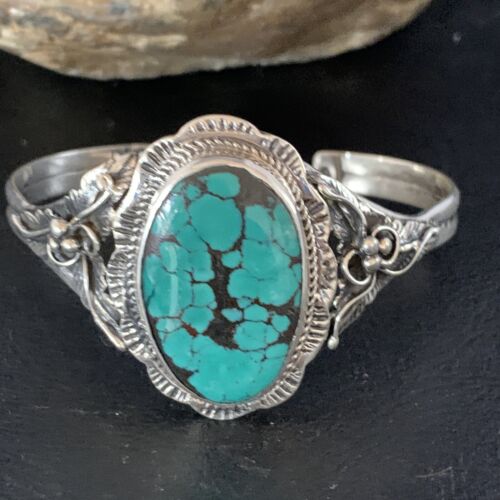 Native American Men's Blue Spiderweb Turquoise Cuff Bracelet | Sterling Silver | 14134