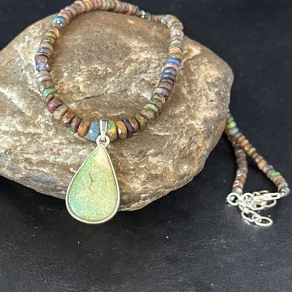 Southwestern Women's Green Opal Pendant Necklace | Sterling Silver | 17" | 14420