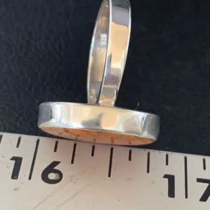 Native American Women's Apple Coral Sponge Ring | Sterling Silver | Sz 8 | 14046