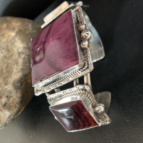 Navajo Purple Spiny Oyster Row Cuff Bracelet | Sterling Silver | Authentic Native American Handmade | 14210