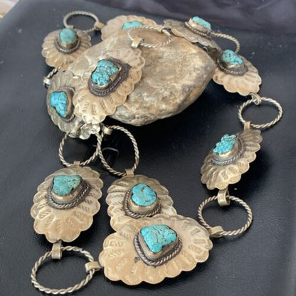 Navajo Blue Turquoise Concho Belt | Sterling Silver | Authentic Native American Handmade | 1570