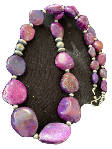 Southwestern Navajo Pearls Purple Turquoise Necklace | Sterling Silver | Authentic Native American Handmade| 20" | 1049