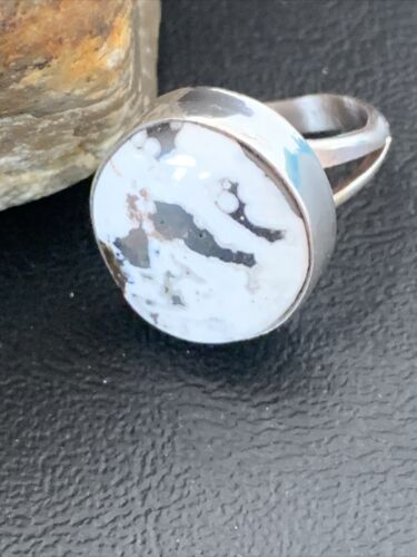 Navajo White Buffalo Turquoise Ring | Sterling Silver | Sz 7 | Authentic Native American Handmade | 01821