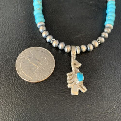 Navajo Blue Turquoise Inlay Pendant Necklace | Sterling Silver | Native American Handmade | 13837