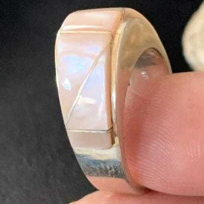 Navajo Pink Mother of Pearl Inlay Band Ring | Sz 8 | Authentic Native American Handmade | 12413