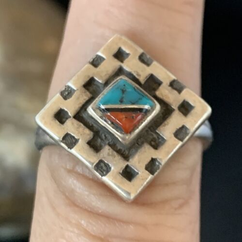 Navajo Blue Turquoise Spiny Oyster Inlay Ring | Sz 7 | Authentic Native American Handmade | 13170
