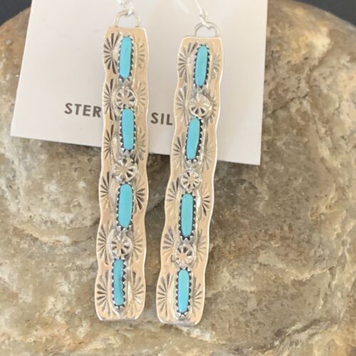 Navajo Turquoise Dangle Earrings | Sterling Silver | 2" Long | Authentic Native American Handmade | 12122