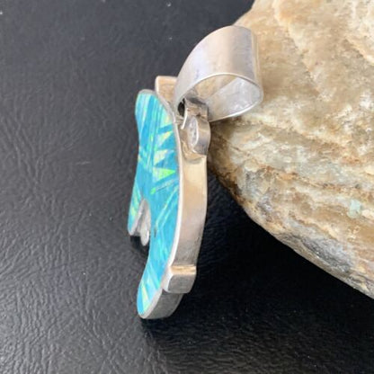 Navajo Blue Turquoise Opal Inlay Pendant | Sterling Silver | Authentic Native American Handmade | 12603
