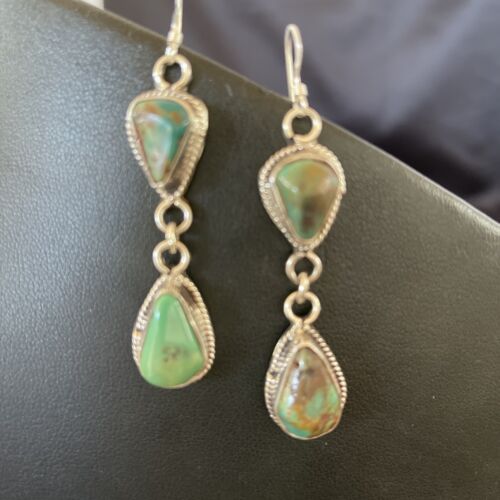 Green Handmade Navajo Royston Turquoise Sterling Dangle Earrings Gif1584