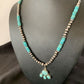 Navajo Pearl Necklace with Blue Cluster Turquoise Pendant | Sterling Silver | 12498