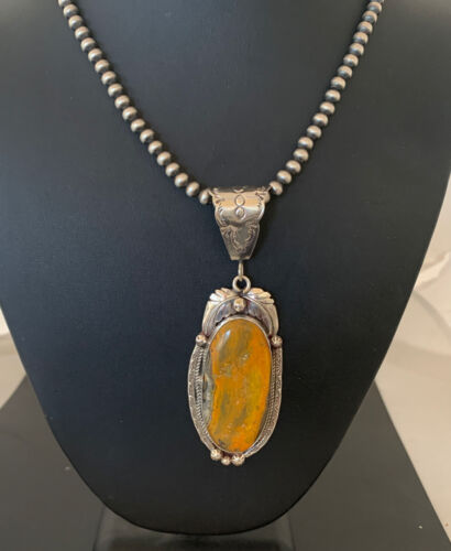 Navajo Pearls Bumblebee Jasper Necklace Pendant | Sterling Silver | Authentic Native American Handmade | 01898