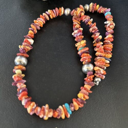 Navajo Multi-Color Spiny Oyster Necklace | Sterling Silver | 21" | Authentic Native American Handmade | 14308