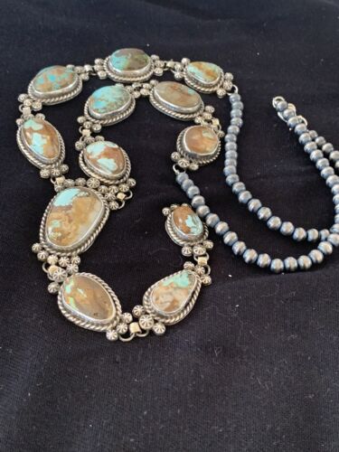 Navajo Royston Turquoise Lariat Necklace | Sterling Silver | Authentic Native American Handmade | 581