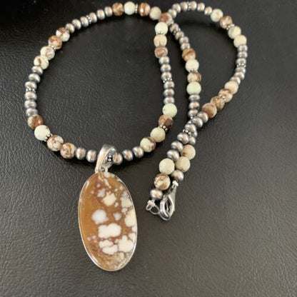 Navajo Wild Horse Turquoise Necklace Pendant | Sterling Silver | 21" | Authentic Native American Handmade | 13295