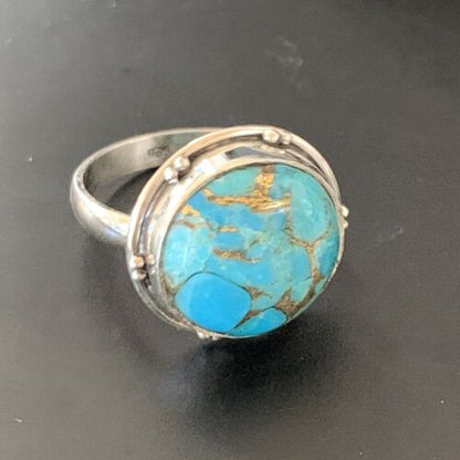 Mojave Blue Turquoise Ring | Navajo Sterling Silver | Sz 6 | Authentic Native American Handmade | 11424