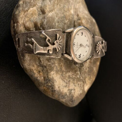 Authentic Native American Navajo Sterling Silver Watch Tips | Old Pawn Kokopelli Design | 1448
