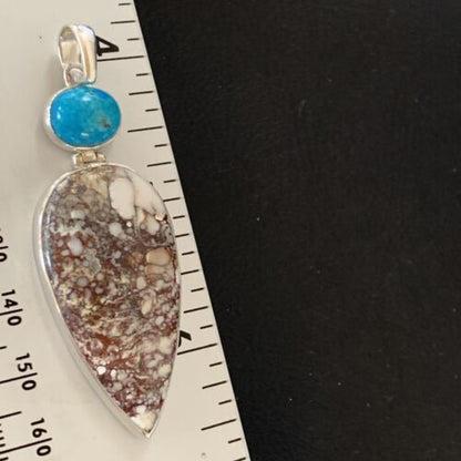 Navajo Wild Horse | Blue Kingman Turquoise Pendant | Sterling Silver | Authentic Native American Handmade | 12043