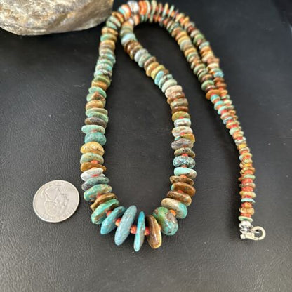 Navajo Turquoise & Red Spiny Oyster Graduated Necklace | Sterling Silver | Authentic Native American | 32" | 14380