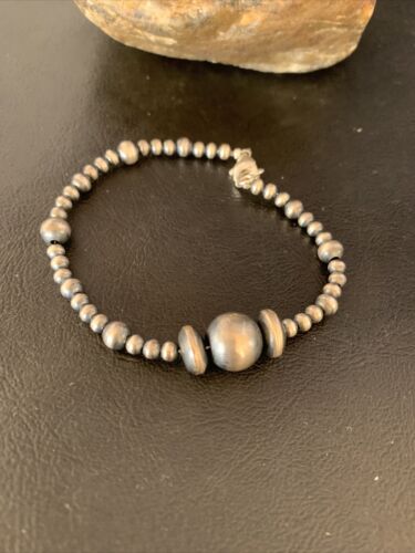Southwestern Navajo Pearls Bead Bracelet | Sterling Silver | 8" | Authentic Native American Handmade | 14187