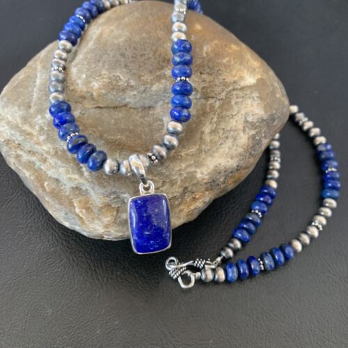 Native American Navajo Blue Lapis Pendant Necklace | Sterling Silver | Authentic Handmade | 11672