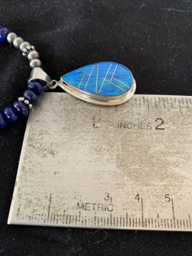 Navajo Pearls Necklace with Lapis, Turquoise, and Blue Opal Pendant | Sterling Silver | 1171