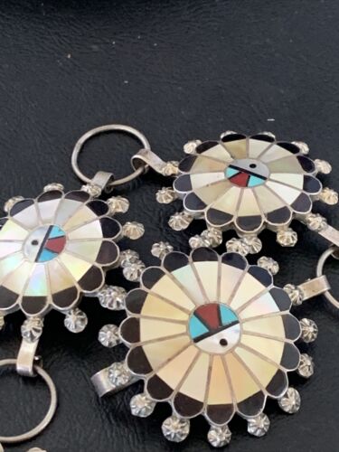 Zuni Old Pawn Sun Face Inlay Concho Belt | Sterling Silver | Native American Handmade | 40" | 12109