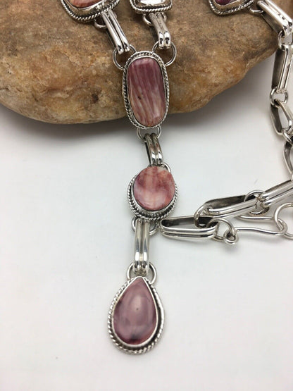 Navajo Purple Spiny Oyster Necklace | Sterling Silver Lariat | Authentic Native American Handmade | 2793