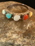 Zuni Opal, Coral, Turquoise Multi-Stone Ring | Authentic Native American Sterling Silver | Sz 6.5 | 8838