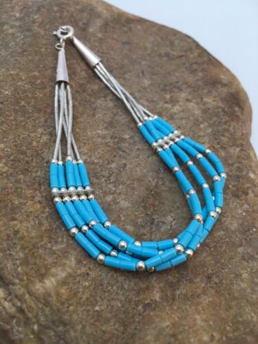 Blue Turquoise Heishi Liquid Silver Bracelet | Sterling Silver | 7" | 5-Strand | 13596