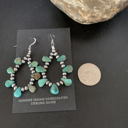 Navajo Green Cluster Turquoise Bead Earrings | Sterling Silver | Authentic Native American Handmade | 13325