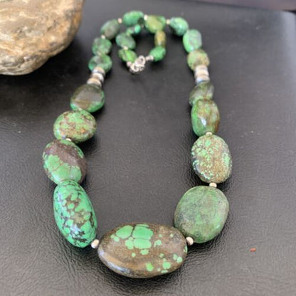 Navajo Graduated Green Nugget Turquoise Necklace | Sterling Silver | Authentic Native American | 21" | 10728