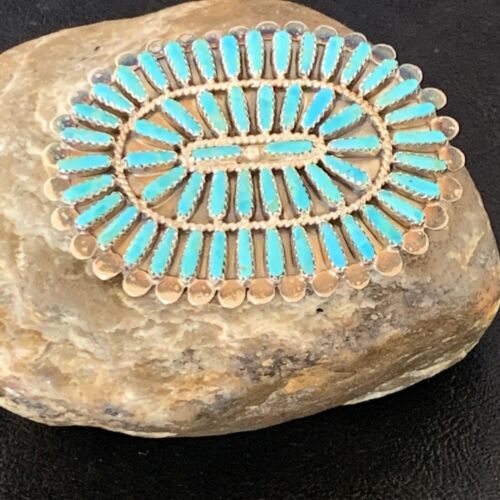 Navajo Blue Turquoise Needle Point Sterling Silver Pin Pendant | Native American Jewelry | 12802