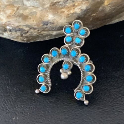 Navajo Zuni Turquoise Pin Pendant | Sterling Silver | Authentic Native American Handmade | 10708