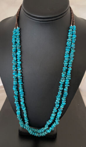 Navajo Kingman Turquoise 2 Strand Necklace | Sterling Silver | Authentic Native American Handmade | 01159