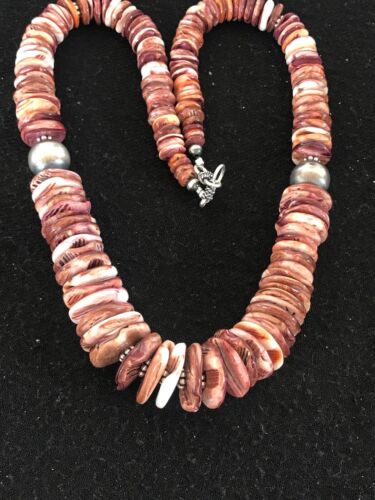 Navajo Purple Spiny Oyster Necklace | Sterling Silver | Authentic Native American | Graduated | 20" | 8485