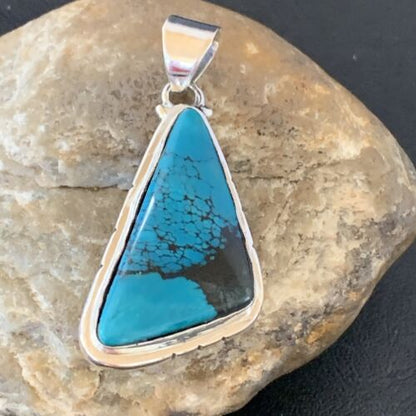 Navajo Spiderweb Turquoise Pendant | Sterling Silver | 2" | Authentic Native American Handmade | 10754