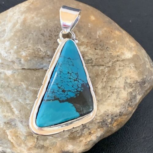Navajo Spiderweb Turquoise Pendant | Sterling Silver | 2" | Authentic Native American Handmade | 10754