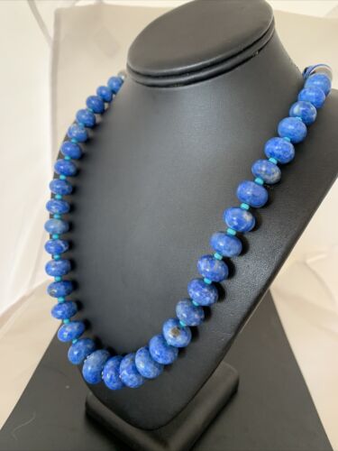 Graduated Blue Denim Lapis Turquoise Necklace | Navajo Sterling Silver | Authentic Native American | 28"