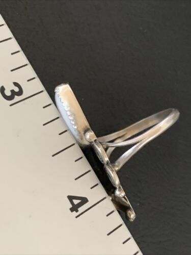 Navajo White Buffalo Turquoise Ring | Sterling Silver | Sz 8 | Authentic Native American Handmade | 12186