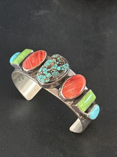 Navajo Turquoise Gaspeite Spiny Oyster Cuff Bracelet | Sterling Silver | Authentic Native American Handmade | 14815