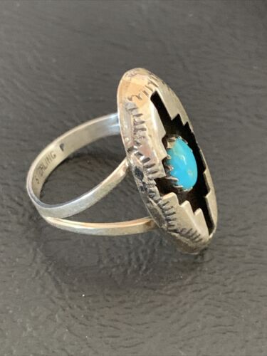 Navajo Shadowbox Blue Kingman Turquoise Ring | Sterling Silver | Sz 6 | Authentic Native American Handmade | 12457