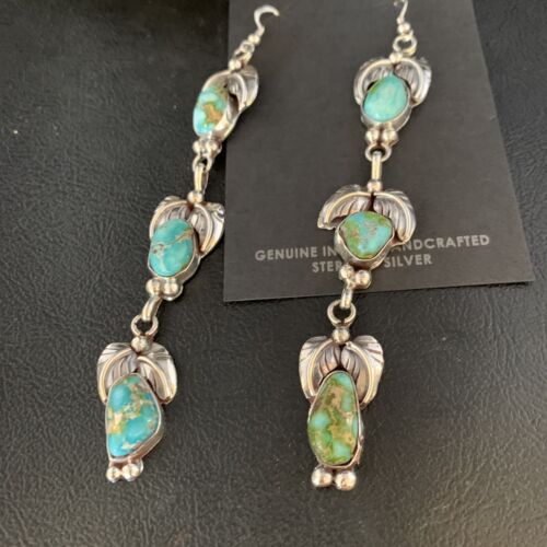 Navajo Sonoran Gold Turquoise Earrings | Sterling Silver | 3 Dangle | Authentic Native American Handmade | 13923