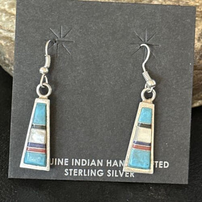 Navajo Multi-Color Turquoise Mother of Pearl Inlay Earrings | Sterling Silver | Authentic Native American Handmade | 14655