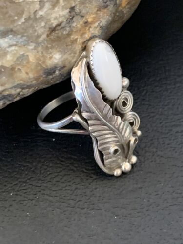 Navajo White Buffalo Turquoise Ring | Sterling Silver | Sz 7 | Authentic Native American Handmade | 12184 - Masha USA